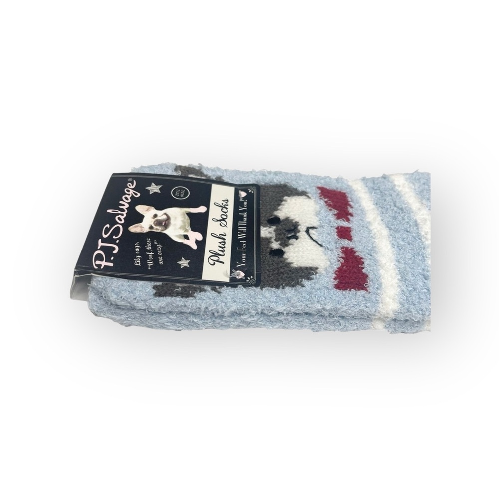 new PJ Salvage 𖠌 Frenchie Dog Plush Super Soft Butter Socks 𖠌 Blue Stripe 𖠌 - Picture 7 of 14